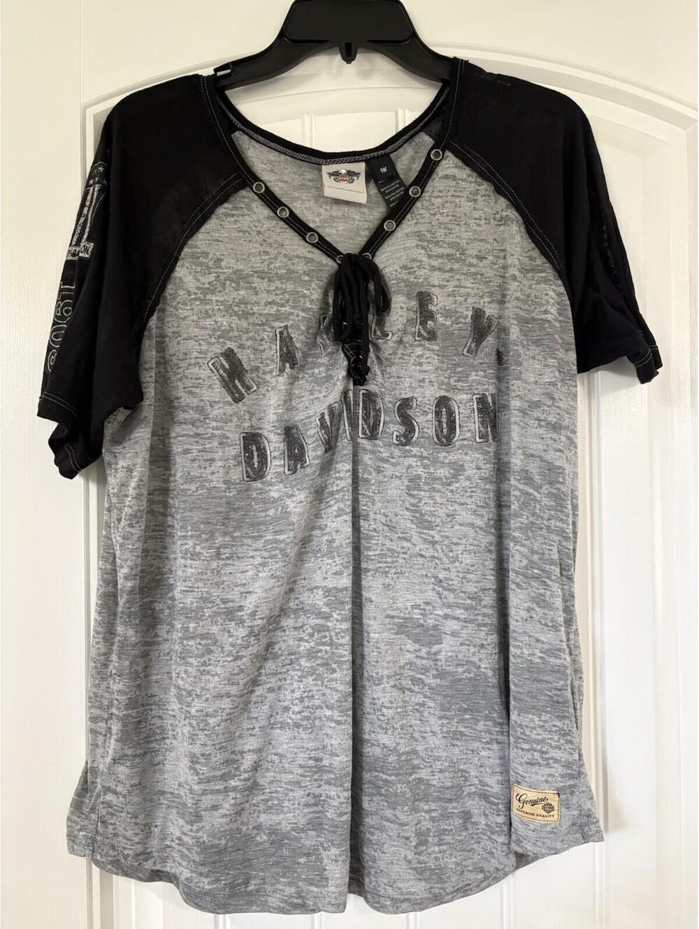Harley Davidson Women’s 1X Top Shirt Genuine Moto Lace Up Neck Back Logo